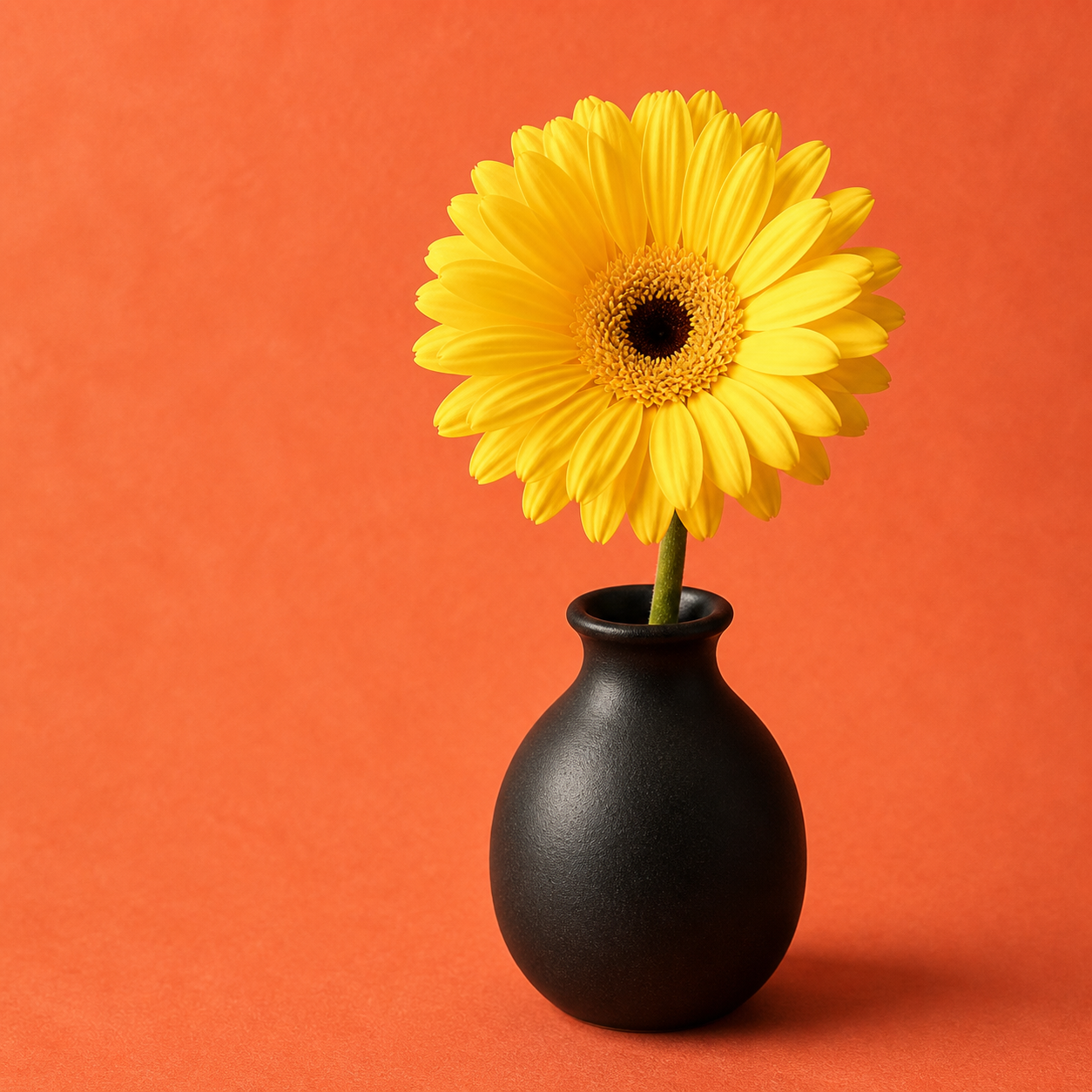 Yellow flower in a black vase